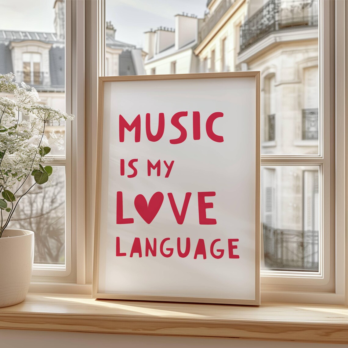 Music Is My Love Language Red Heart Typography Quote Art Poster Gift - Image 3