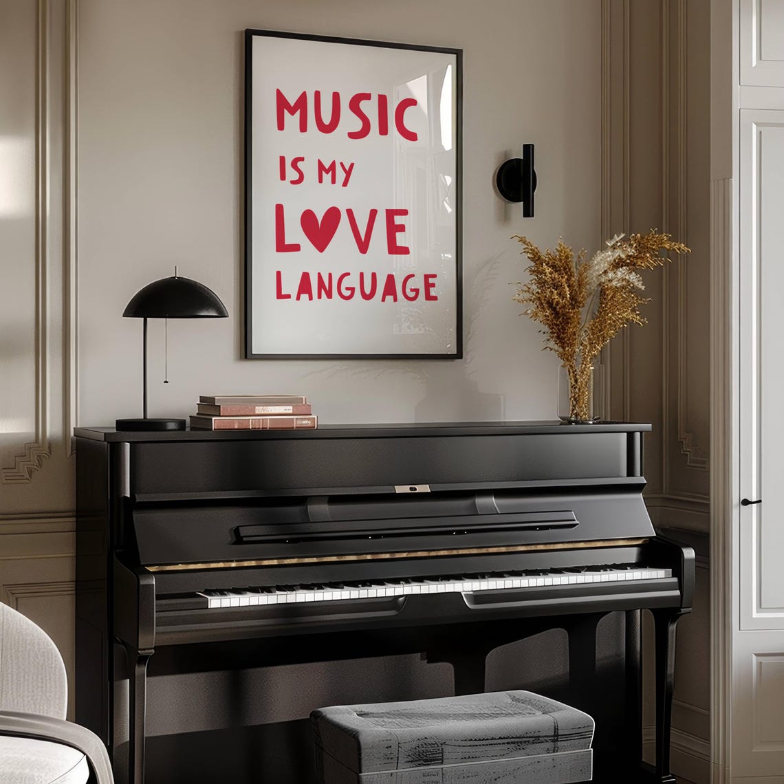 Music Is My Love Language Red Heart Typography Quote Art Poster Gift - Image 5