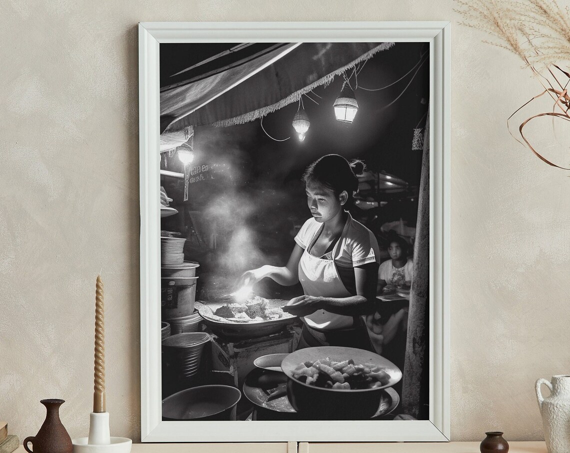 Bangkok Night Market Street Food Vendor At Work Photo Poster