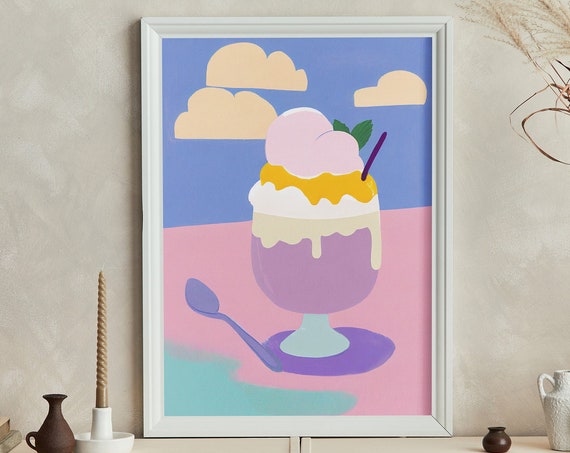 Ice Cream Sundae Colorful Vibes Poster Print Artwork Print At Home Wall Art Wall Art Print Instant Art