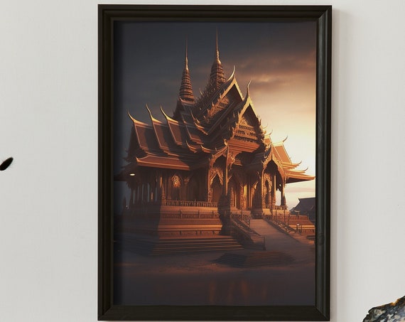 Thai Buddhist Temple Bangkok Street Art Print Print At Home Wall Art Wall Art Print Instant Art