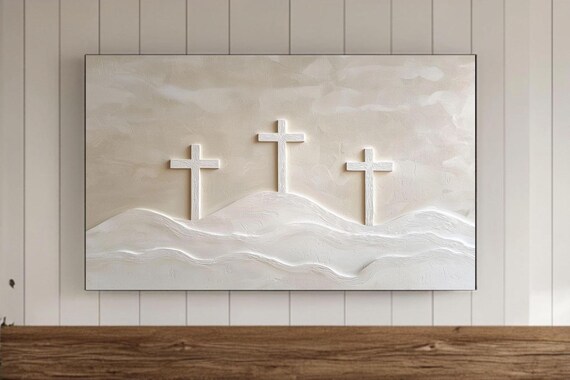 Three Crosses Textured Plaster Christian Easter Faith Poster