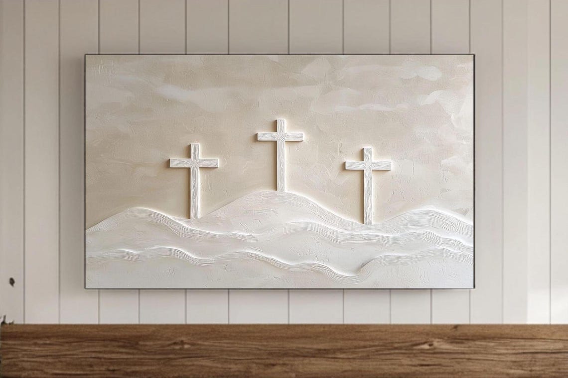 Three Crosses Textured Plaster Christian Easter Faith Poster