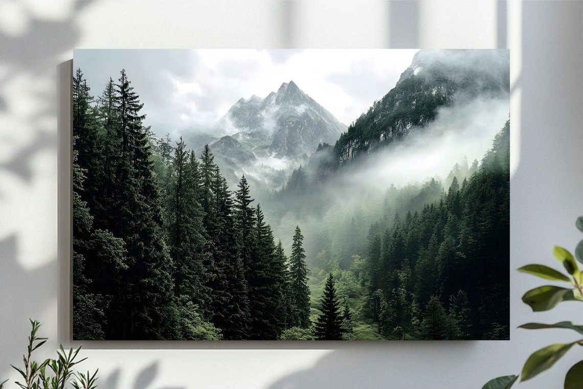 Forest Mountains Misty Landscape Art Print