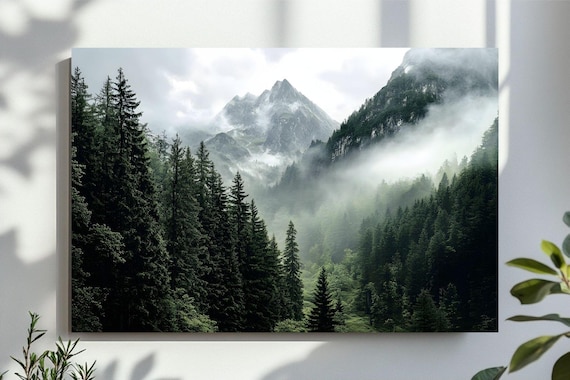 Forest Mountains Misty Landscape Art Print