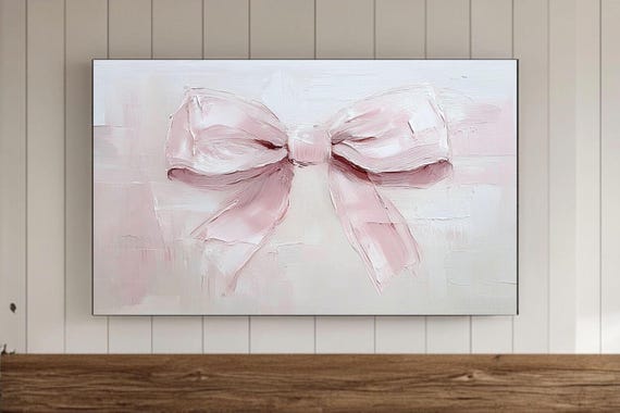 Valentines Day Frame Tv Wall Art Coquette Pink Bow Samsung Screensaver Vintage Nursery Painting Romantic Seasonal Decor