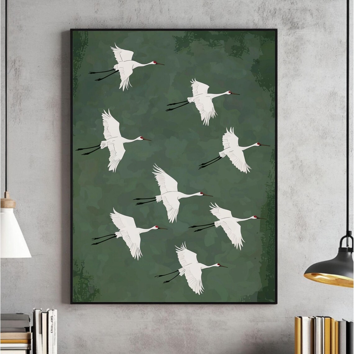 Flying Cranes Japandi Style Bird Art Print