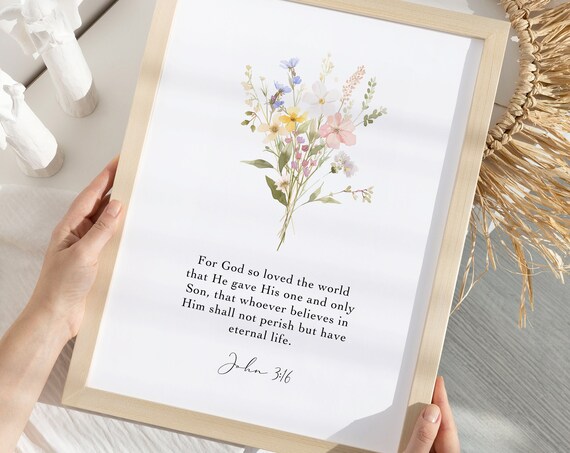 John 3 16 God So Loved The World Watercolor Wildflower Scripture Verse Poster