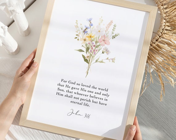 John 316 God So Loved The World Print Inspirational Bible Verse Christian Wall Art Bedroom Wall Decor Religious Home Decor