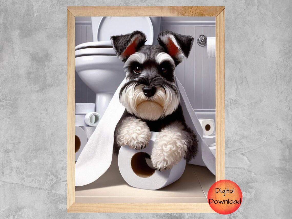 Miniature Schnauzer Bathroom Funny Art Print