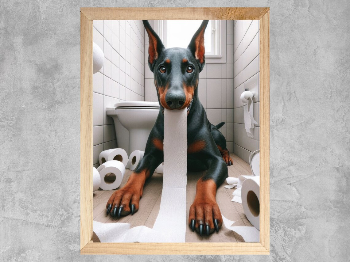 Doberman Funny Bathroom Dog Poster Set Of 2