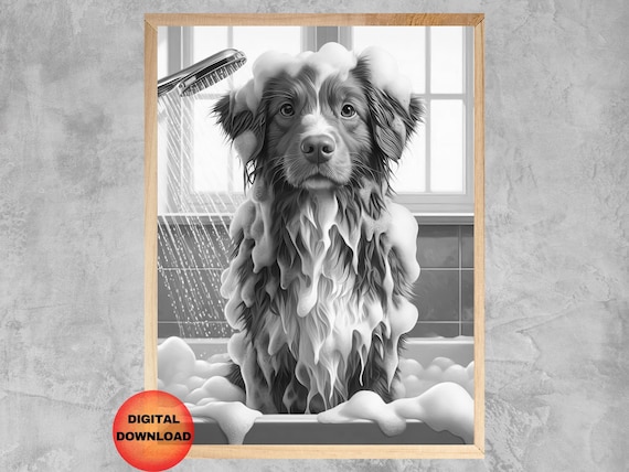 Nova Scotia Duck Tolling Retriever Bathroom Wall Art Black And White Toller Shower Poster Funny Dog Lover Gift Pet Humor Print