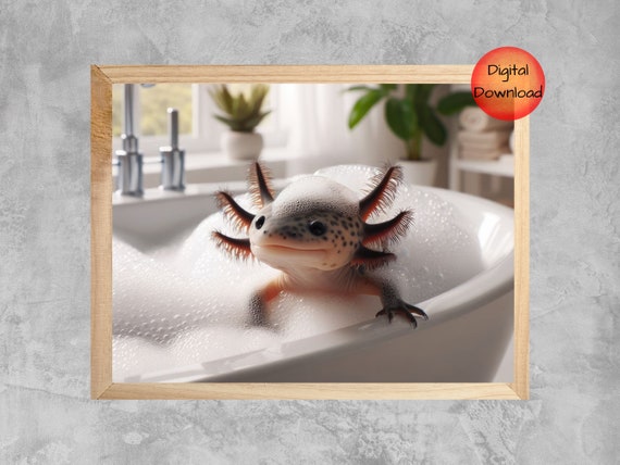 Axolotl Bathtub Print, Whimsical Bathroom Art
