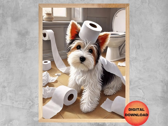 Biewer Terrier Funny Bathroom Wall Art Toilet Kids Whimsy Dog Lover Gift