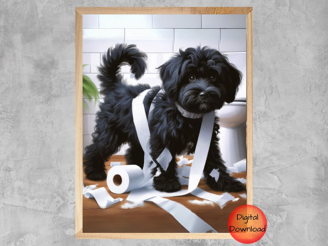Black Cockapoo Bathroom Wall Art Print