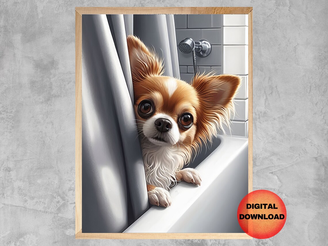 Chihuahua Funny Bathroom Art Print, Pet Lover Gift