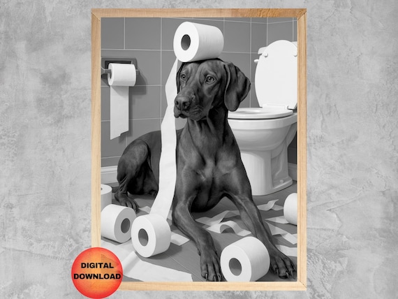 Vizsla Bathroom Wall Art Funny Black And White Dog Toilet Print Kids Paper Animal Whimsy Lover Gift