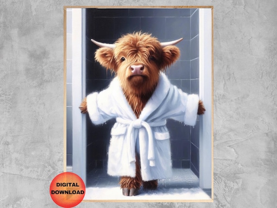 Highland Cow Bathroom Humor Art Scottish Cattle Guest Poster Gift For Lovers Funny Decor
