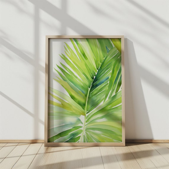 Palm Leaf Watercolor Print Tropical Botanical Wall Art Green Leaf Painting Nature Decor Jungle Home Decor Plant Lover Gift