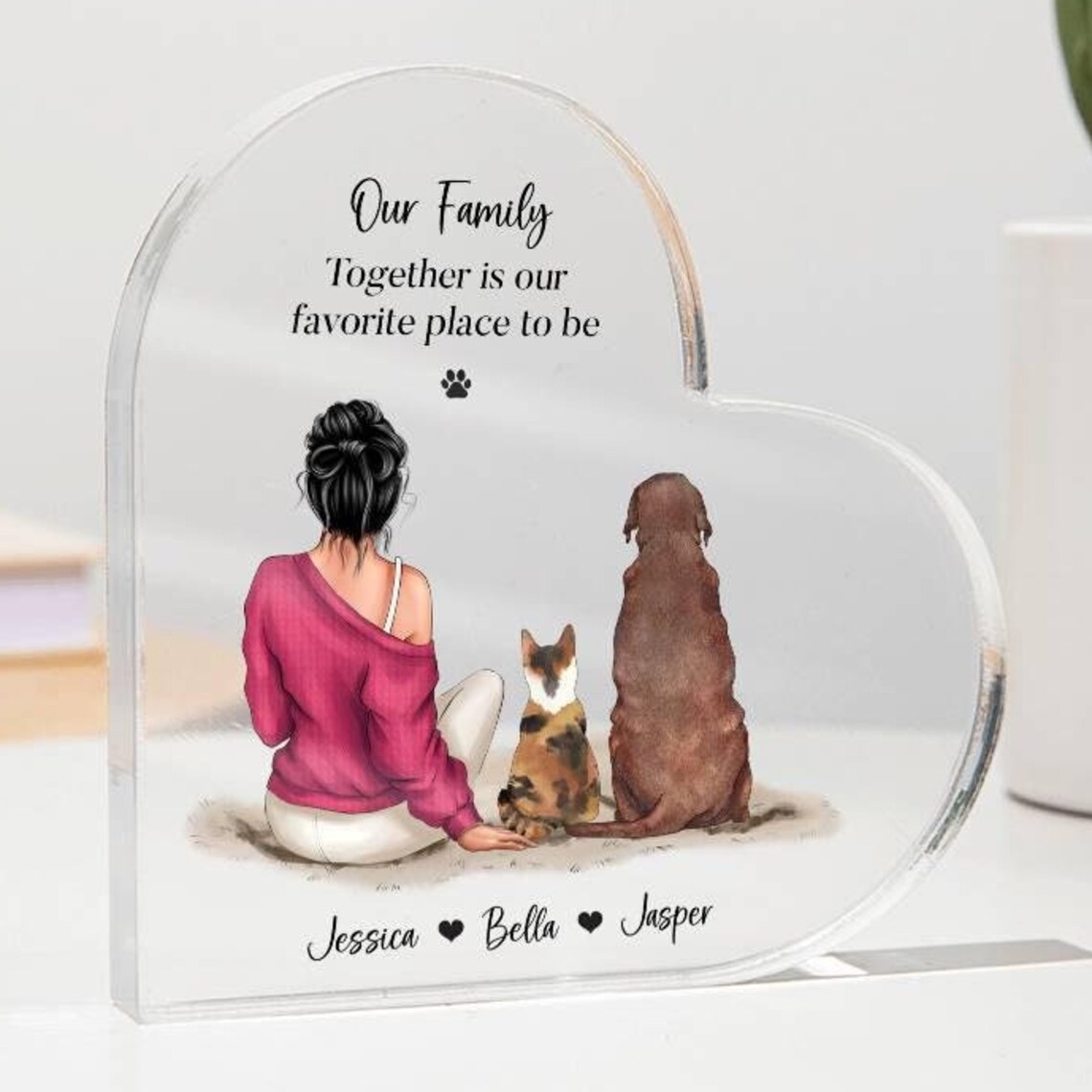 Together Is Our Favorite Place Woman With Her Cat and Dog Print