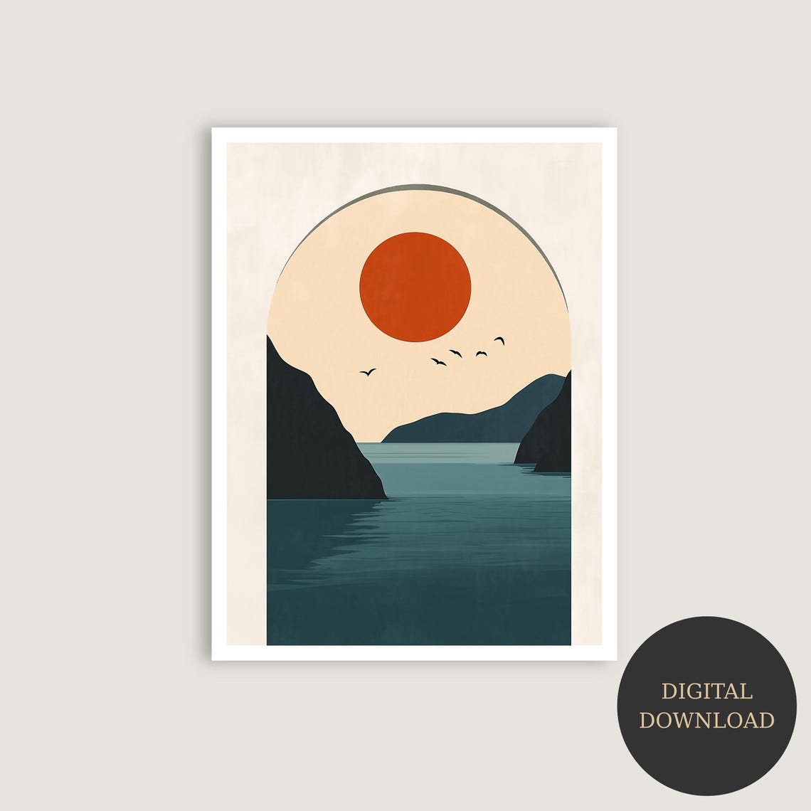 Sunset Ocean View Through An Arch Minimalist Abstract Art Poster