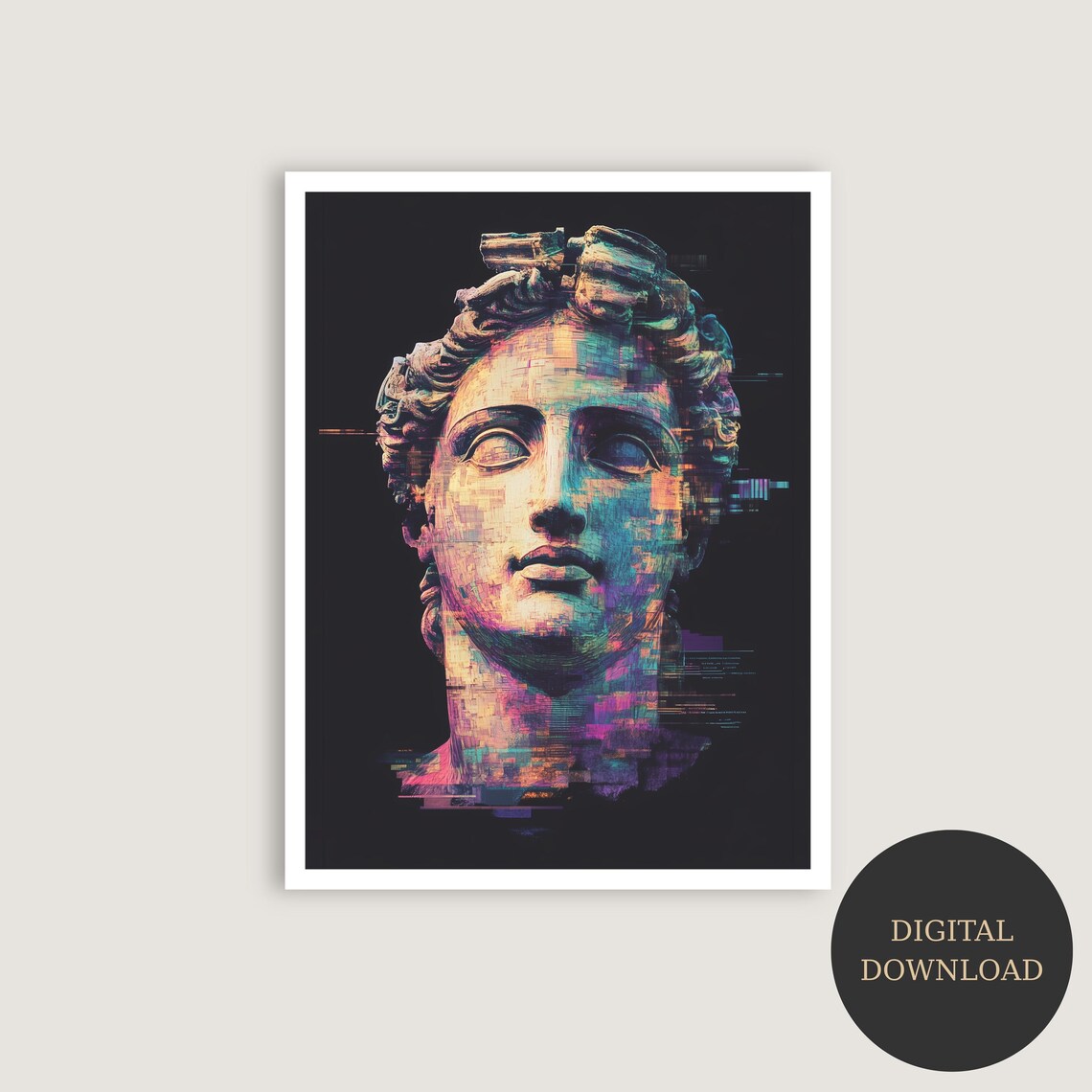 Glitch Vaporwave Greek Statue Bust Portrait Abstract Art Poster