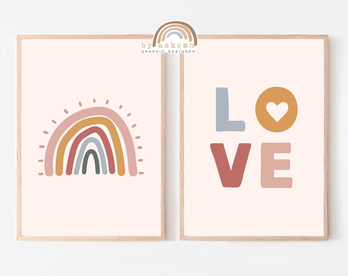 Nursery Wall Art Baby Room Poster Boho Rainbow Wall Art Boho Nursery Print Girls Bedroom Decor Rainbow Print Kid Room Poster Love Art