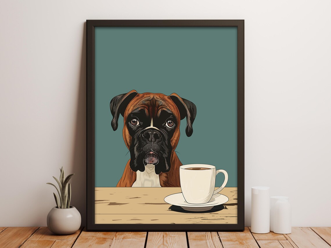 Brindle Boxer Coffee Art Print, Modern Kitchen Decor