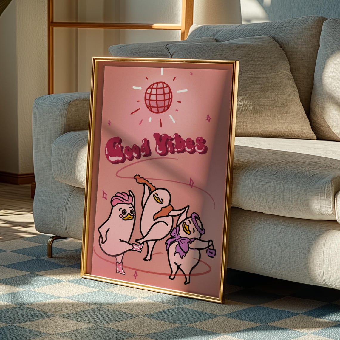 Good Vibes Dancing Ducks Poster Fun Retro Pink Disco Party Wall Decor - Image 3