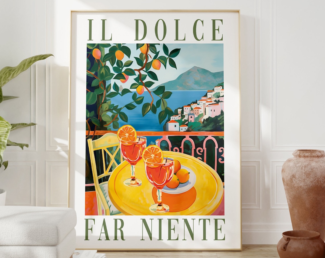 Dolce Far Niente Italy Travel Poster, Positano Terrace