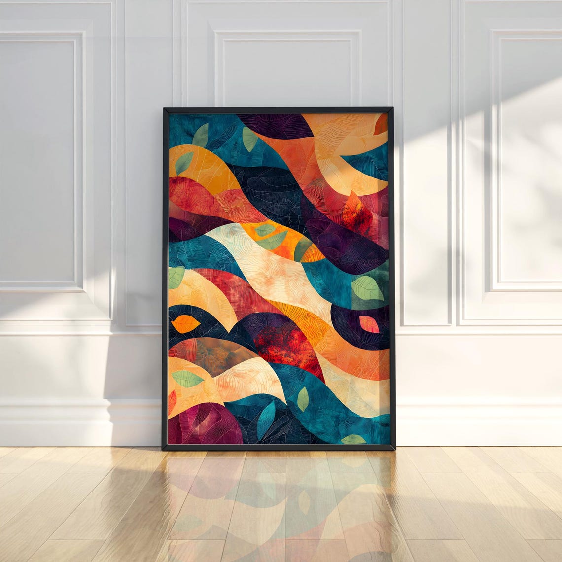 Colorful Organic Waves Teal Orange Abstract Modern Art Print