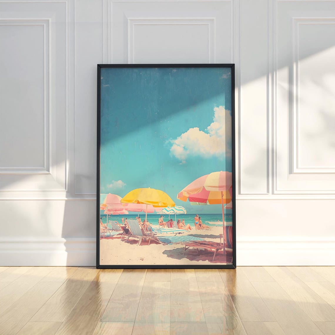 Pastel Beach Umbrellas And Sunbathers Aerial Summer Coast Poster
