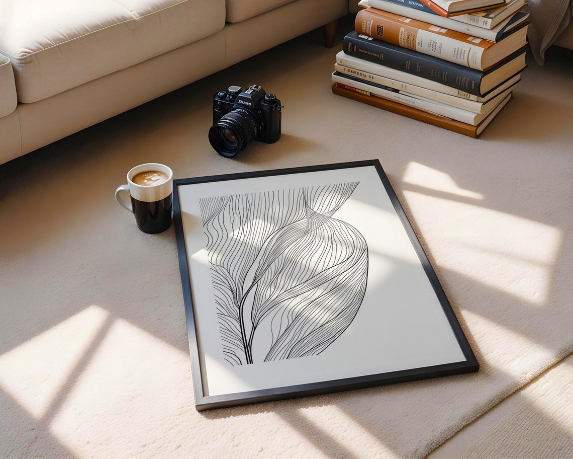 Abstract Flowing Leaf Line Art Black White Modern Decor Poster - Image 6