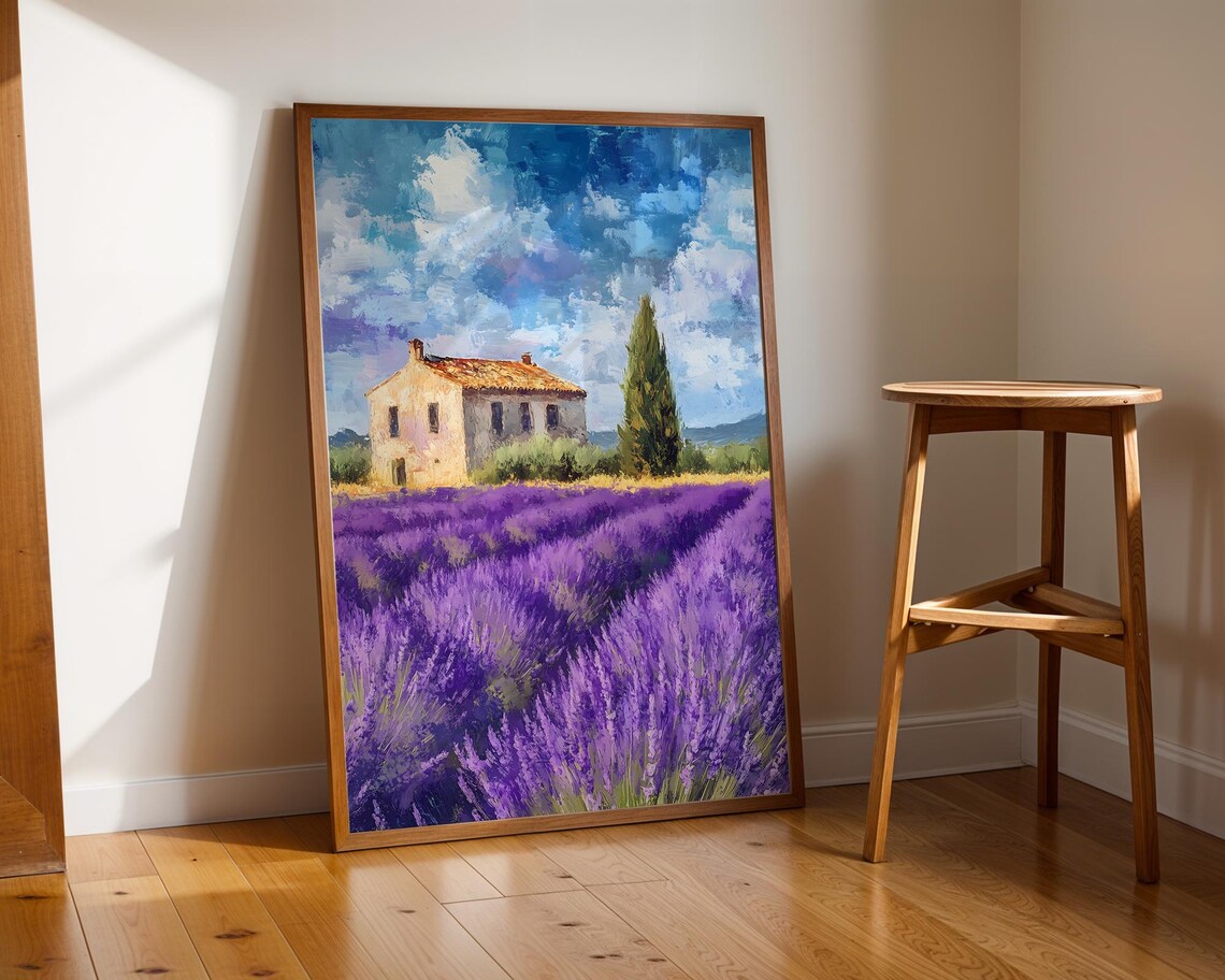 Provence Lavender Field Farmhouse Purple Botanical Oil Painting Poster - Image 3