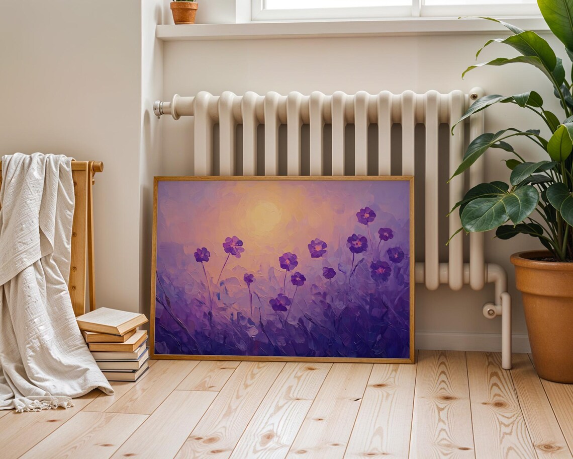 Purple Cosmos Misty Sunrise Lavender Field Dreamy Art Poster - Image 4