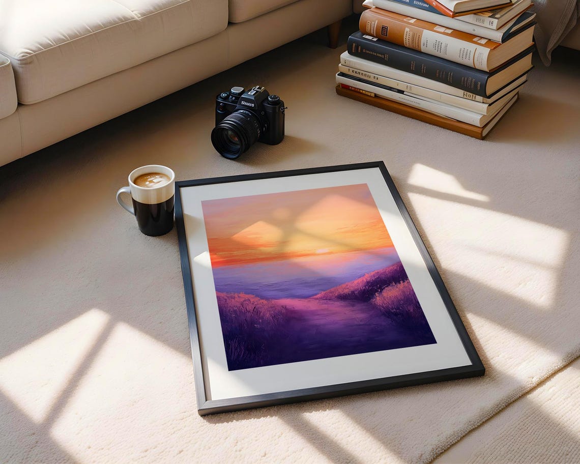 Purple Ocean Sunset Path Lavender Waves Impasto Seascape Art Poster - Image 5