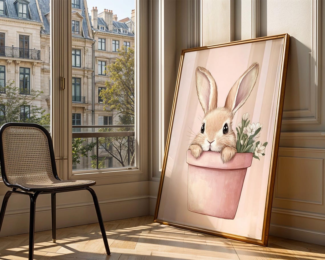 Cute Bunny In Flower Pot Nursery Decor Art Print Trendy Wall Room Prints Poster - Image 4
