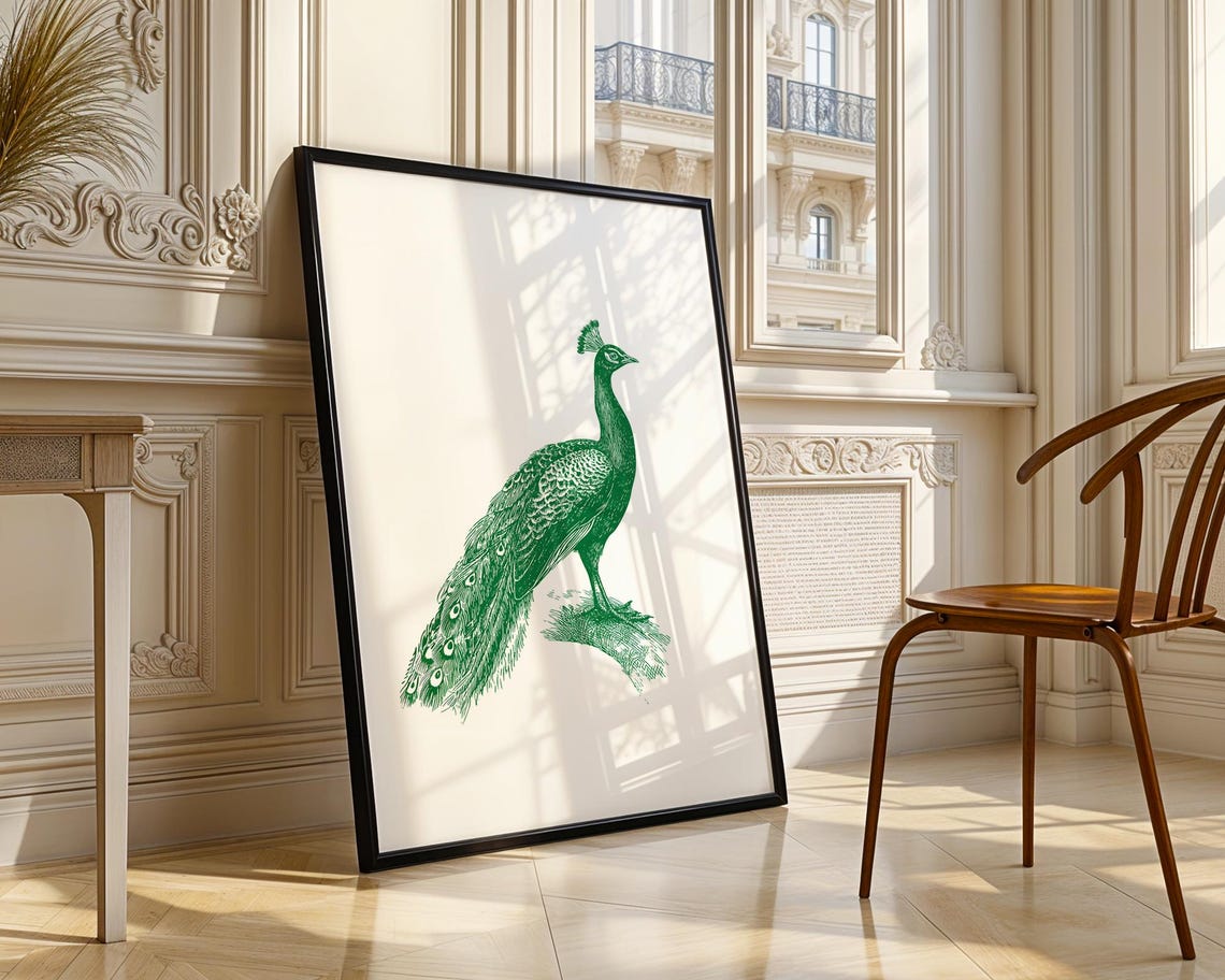 Green Peacock Vintage Engraving Bird Illustration Wildlife Poster - Image 4