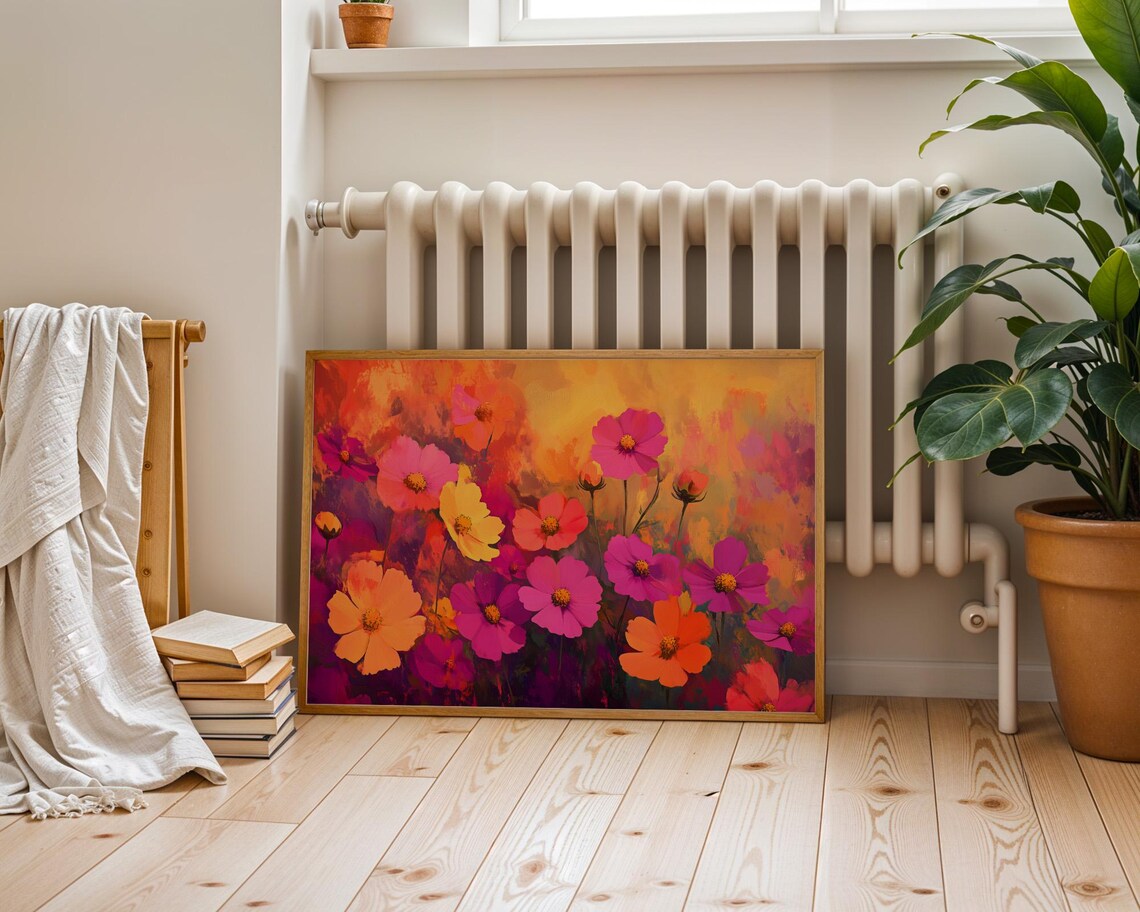 Vibrant Cosmos Flowers Pink Orange Yellow Bold Floral Art Poster - Image 4