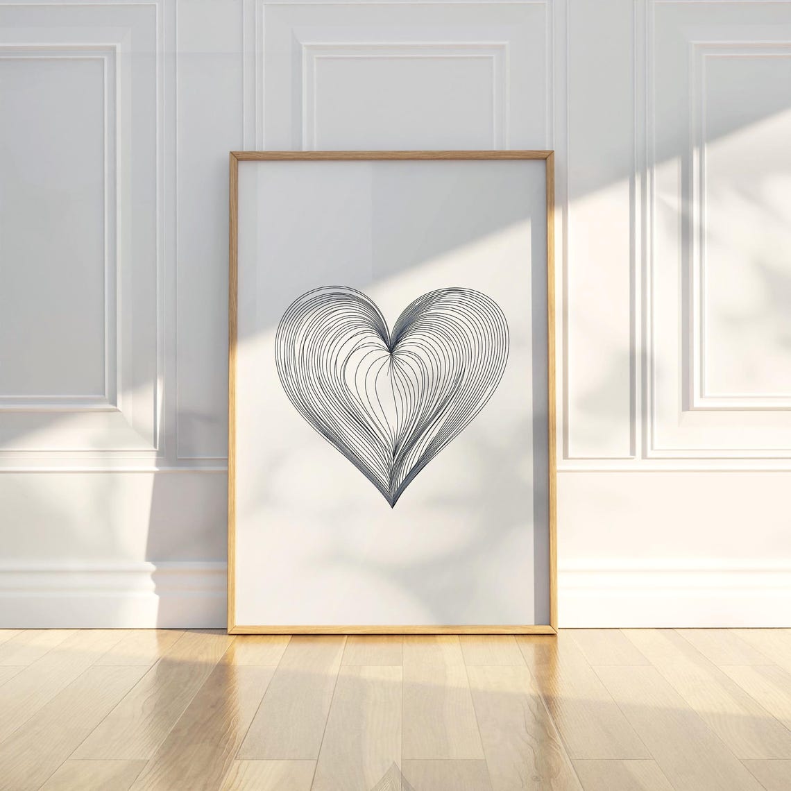 Heart Line Art Minimalist Black White Romantic Modern Simple Poster