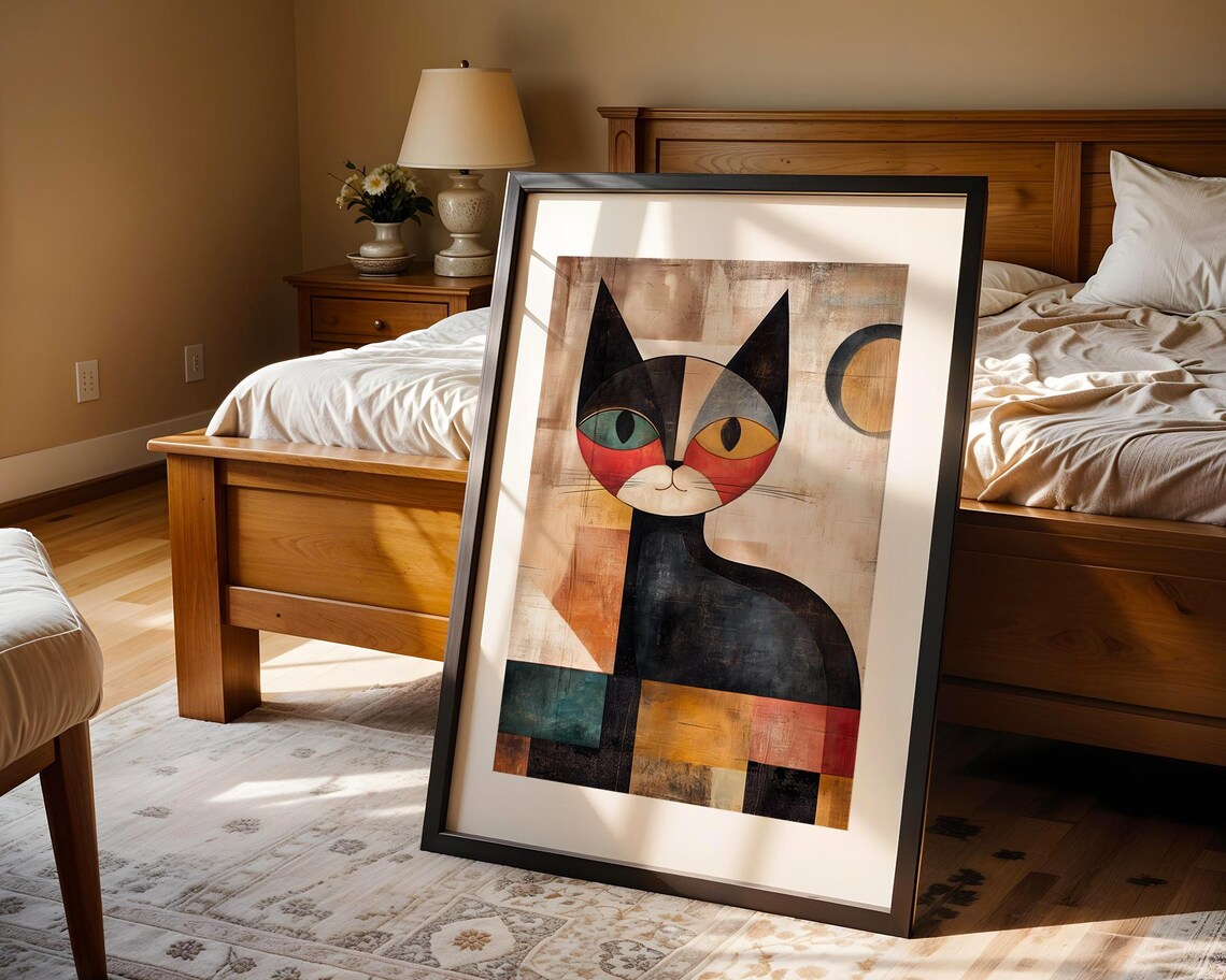 Geometric Cat Mid Century Modern Cubist Style Animal Art Poster - Image 4