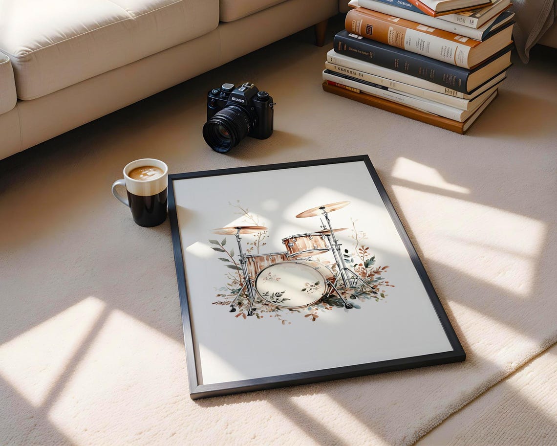 Warm Boho Watercolor Drum Kit With Botanical Floral Art Poster - Image 6