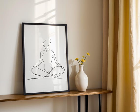 Minimalist Yoga Pose Wall Art Print Meditative Woman Sketch Line Silhouette Black And White Modern Zen Home Decor Gift