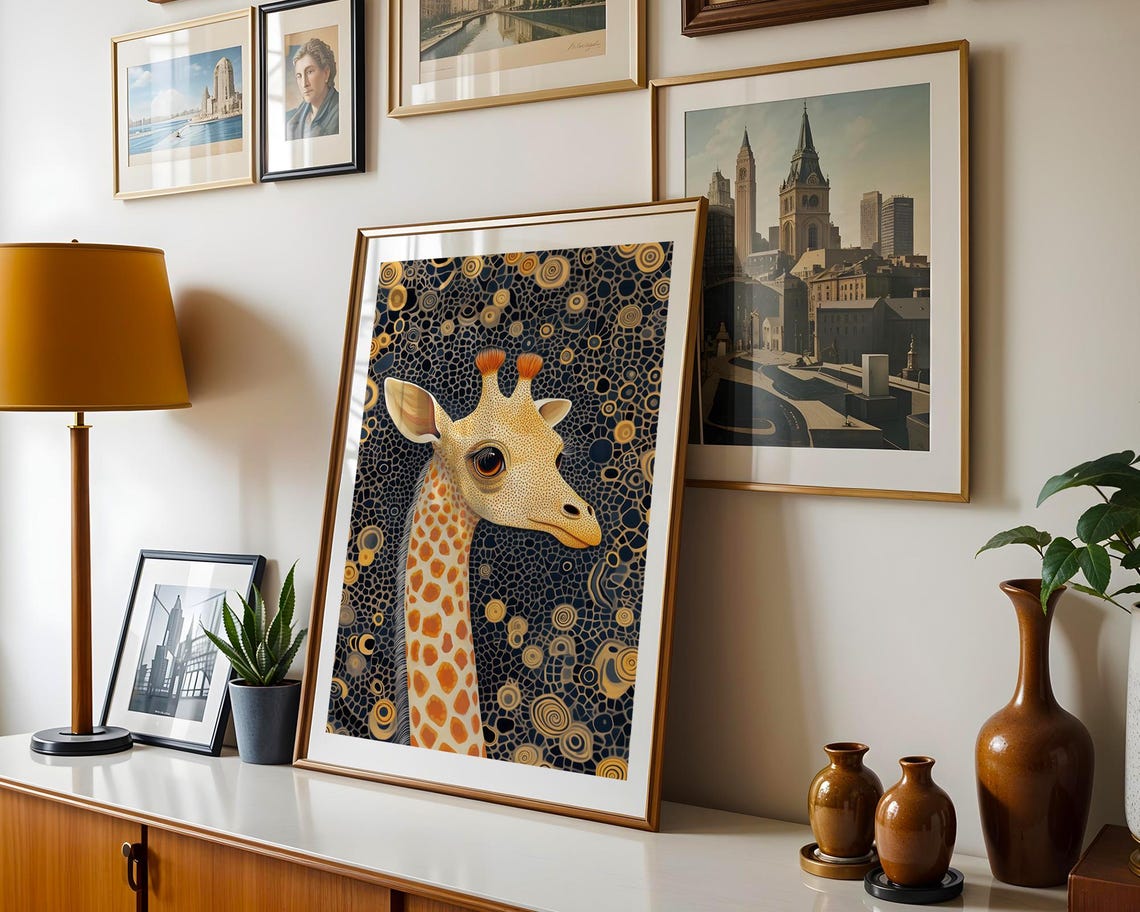 Cute Giraffe Whimsical Animal Illustration Safari Wall Art Print Room Decor Prints Trendy Poster - Image 5