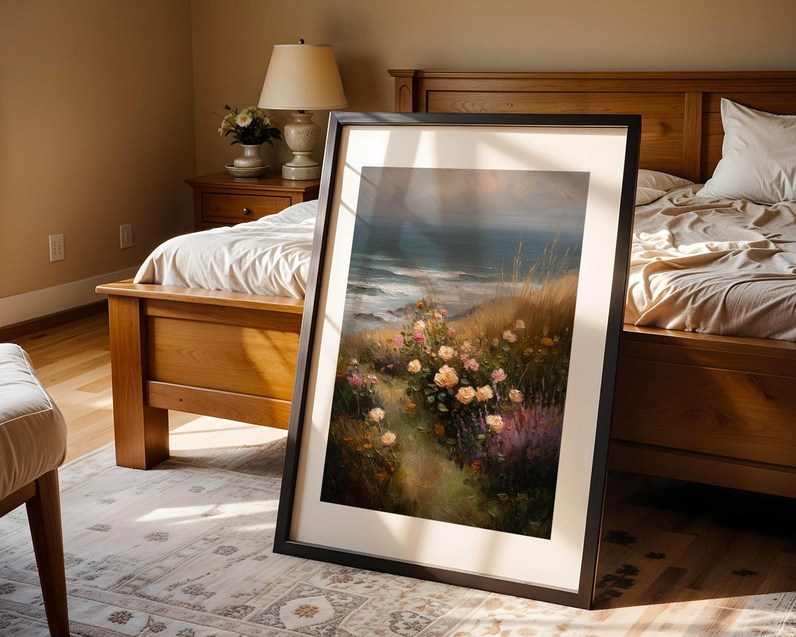 Roses and Wildflowers by the Sea Impressionist Painting Poster - Image 4