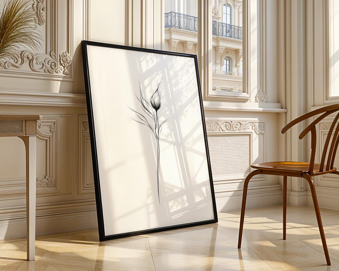 Tulip Bud Minimal Line Art Delicate Botanical Drawing Poster - Image 3