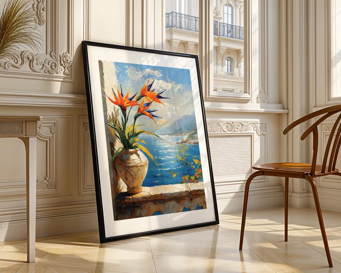 Bird of Paradise Coastal Balcony Ocean View Impressionist Poster - Image 3