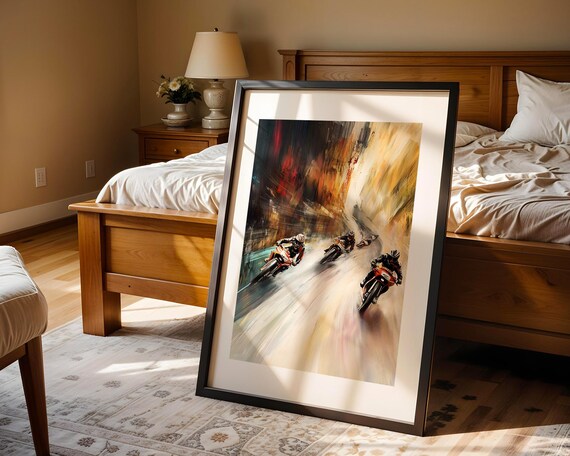 Motorcycle Racers Speeding Motion Blur Dynamic Racing Sports Poster