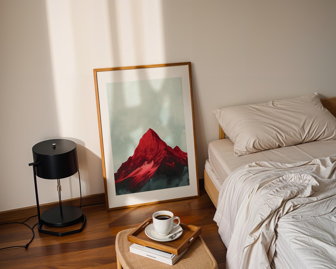 Bold Red Mountain Peak Art Poster for Dramatic Modern Living Decor - Image 2