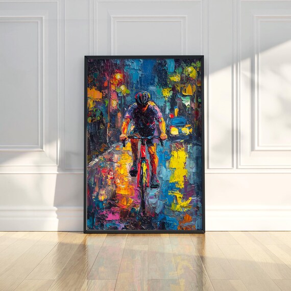 Abstract Cycling Cyclist Sports Textured Oil Painting Athlete Poster Wall Art Print Modern Home Room Decor Gift